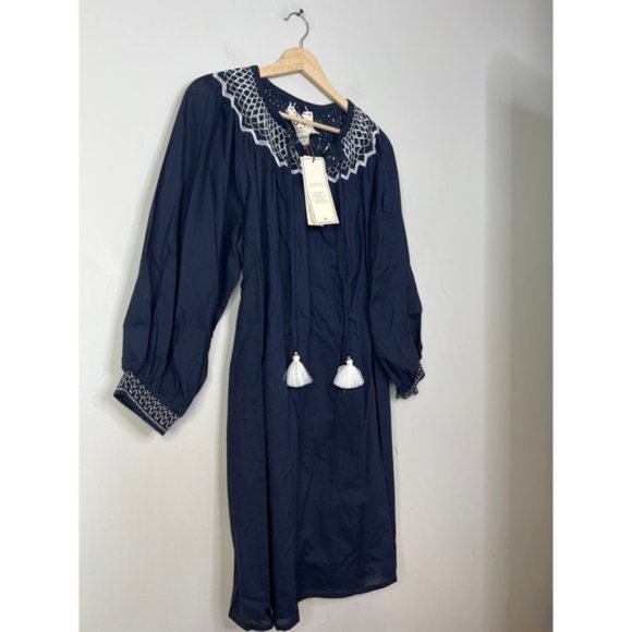 NWT Figue Charlie Split Neck Relaxed Fit Half Sleeve Midnight Navy Mini Dress - Picture 3 of 7